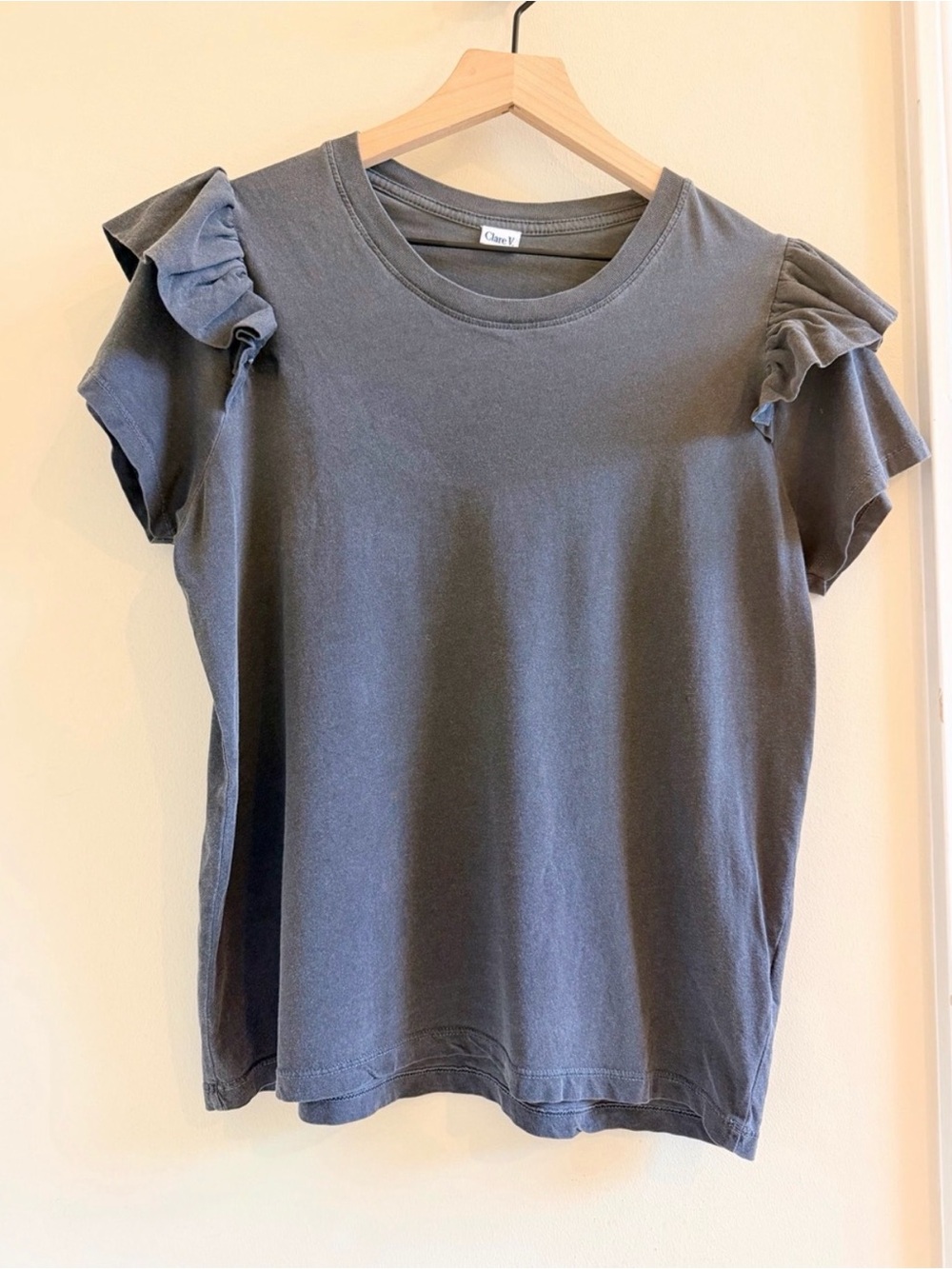 Clare V Ruffle Tee - Faded Black